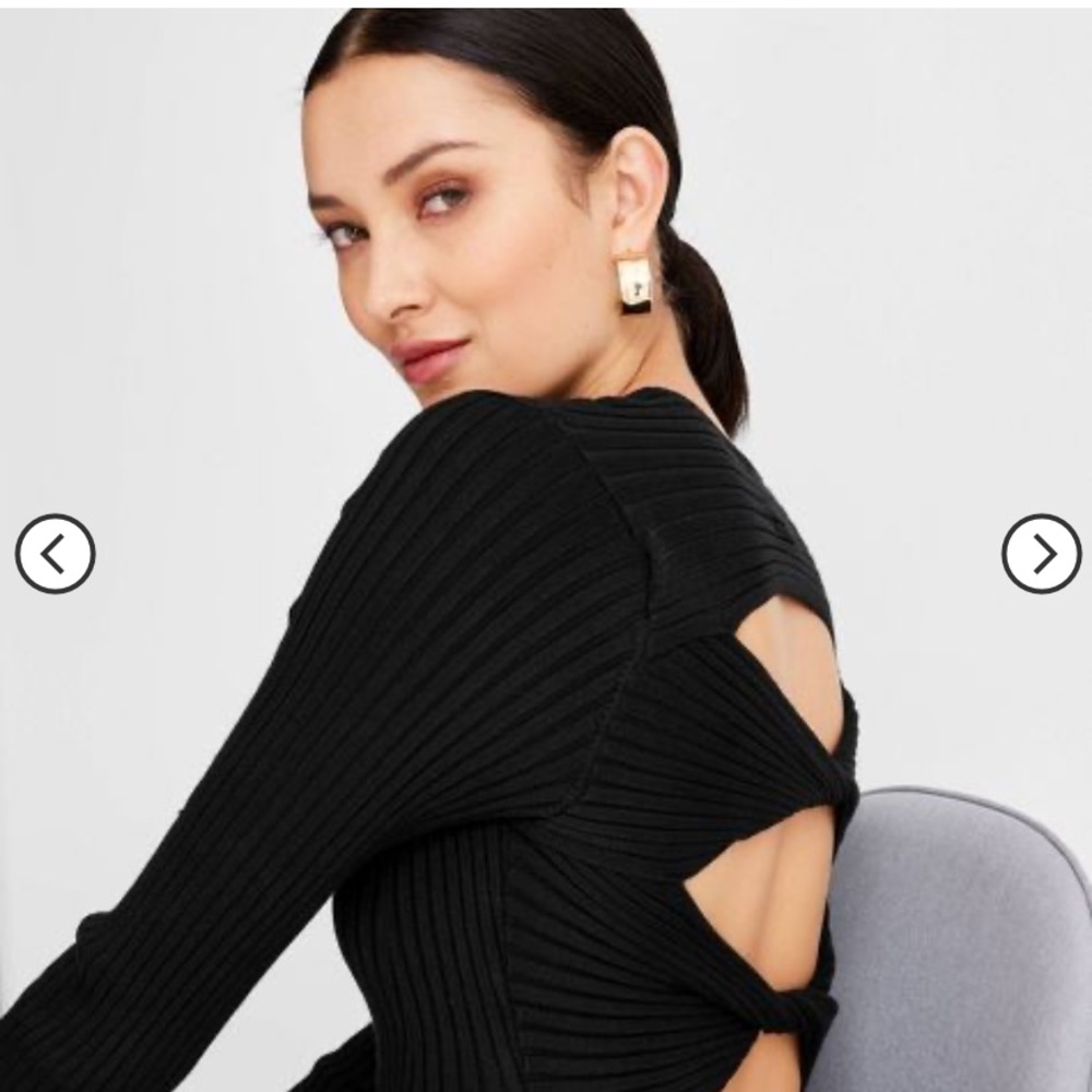 🖤 NWT FUTURE COLLECTIVE Black Twist Open Back Pullover Knit Sweater | XS